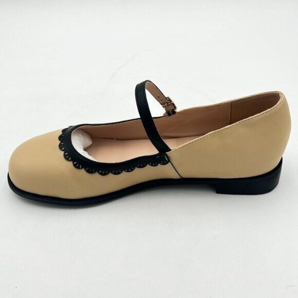 FYS Beige Block Low Heel Mary Jane Pumps Square Toe Dress Party Dance Cute Shoes - Picture 1 of 6